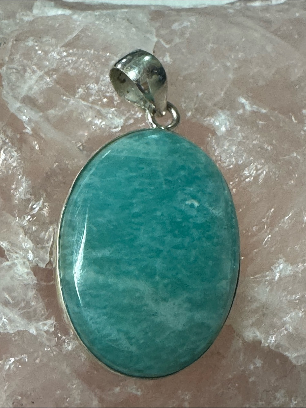 Amazonite Oval Sterling Silver Gemstone Pendant - Teal
